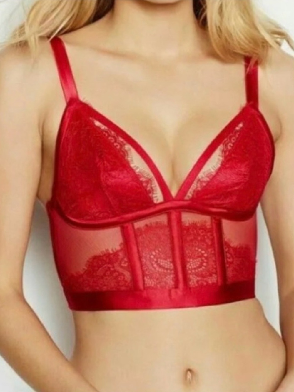 Victoria's Secret Red Lace Longline Bralette